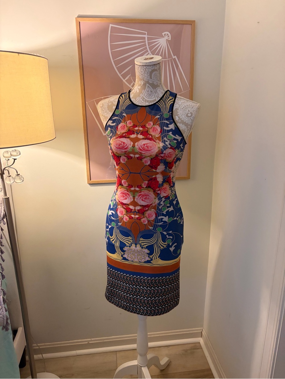 Floral Fitted Mini Dress in Blue and Pink